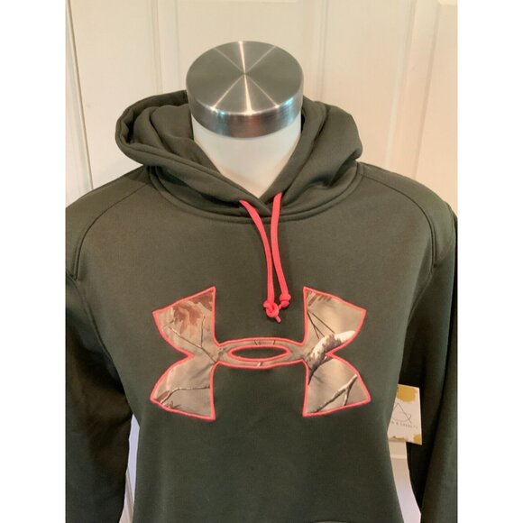 Under Armour Dark Green Camo Logo Semi-Fitted Hooded Sweatshirt, Size Large - Picture 2 of 6